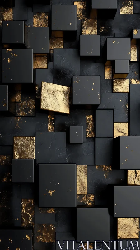 Midnight cubes trade whispers with restless shards of gold