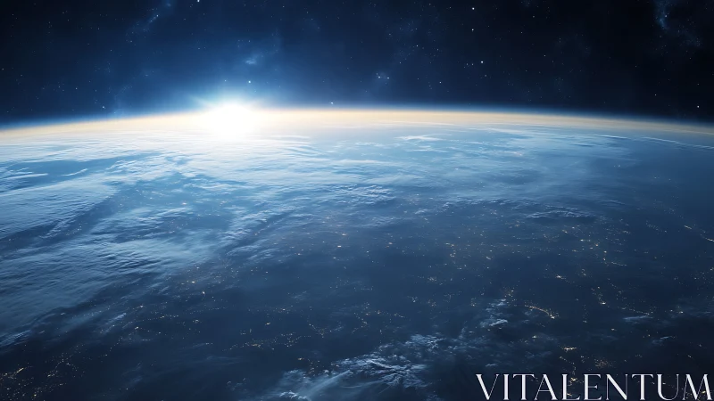 Sunrise crown over Earth&rsquo;s blue horizon from space.