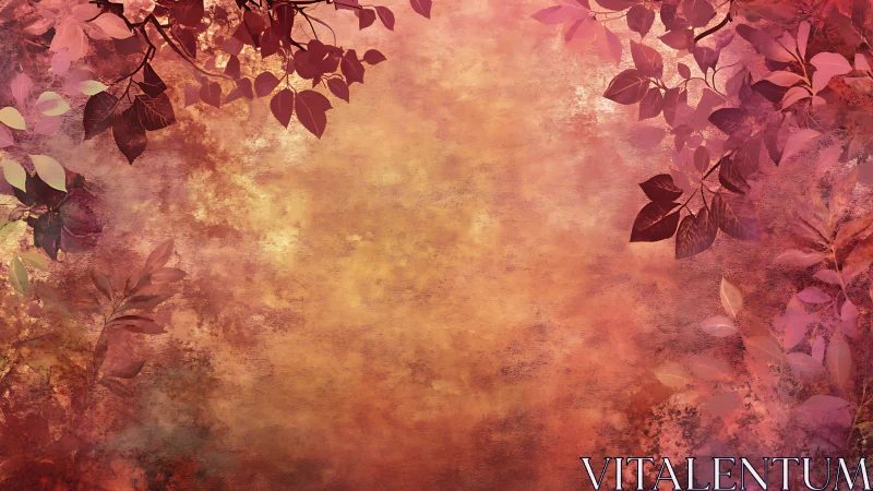 Autumn foliage frames a warm textured abstract background.