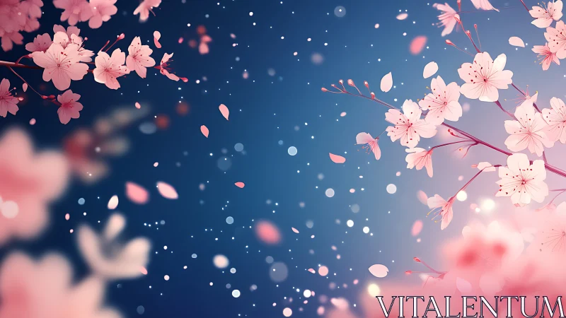 Particle System Animation of Cherry Blossoms Against Gradient Sky