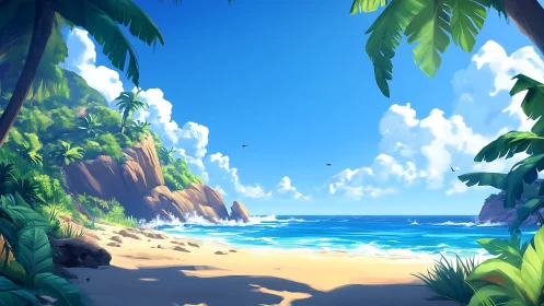 Tropical Paradise Beach with Dramatic Cliffs and Blue Ocean.