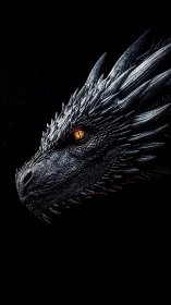 Obsidian dragon profile ignites the dark with ember gaze.