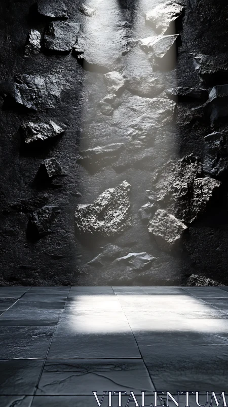 Silent stone chamber kissed by a falling ribbon of light.