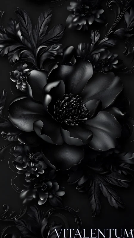Monochromatic Floral Composition with Dimensional Relief Rendering