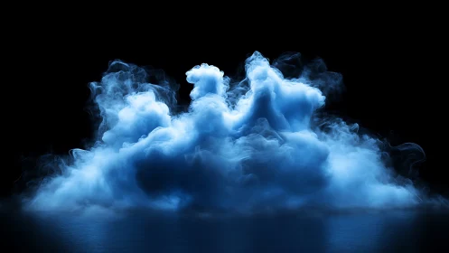 Luminous blue smoke cloud rises against deep black void.