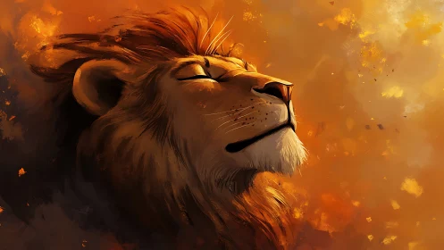 Majestic lion profile basks in warm golden sunset light