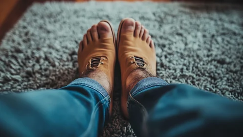 Barefoot buckle slippers on a soft shaggy carpet daydream.