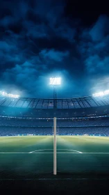 Photorealistic stadium nightscape with central smartphone profile.