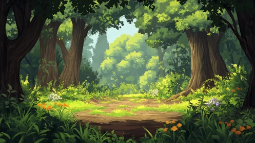 Enchanted Forest Path Through Ancient Woods.