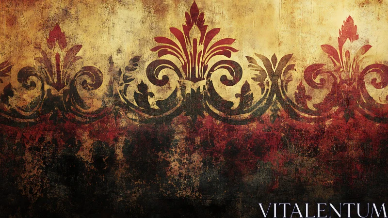 Ornate vintage floral damask pattern with grunge texture effect.