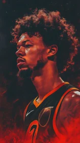 Fiery basketball portrait captures focused athlete in motion