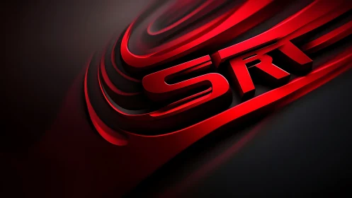 Red metallic SRT logo in dynamic abstract motion rendering.