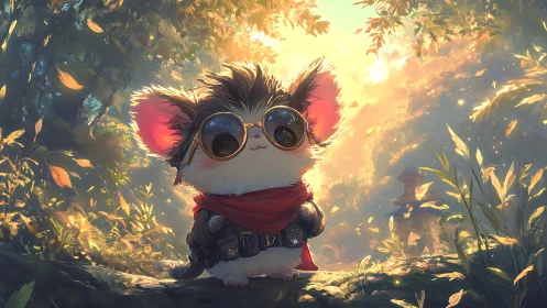 Adventurous forest critter in glowing backlit foliage.