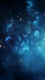 Bokeh-illuminated nebular hearts in blue particulate haze.