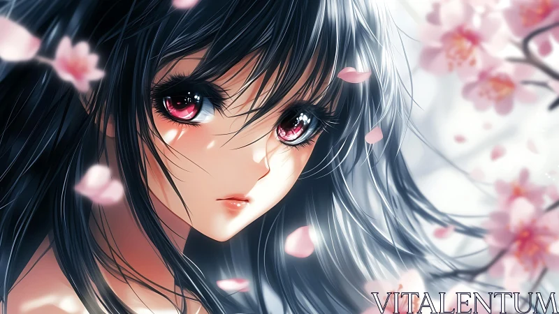 Starlit eyes linger beneath drifting blush-pink petals