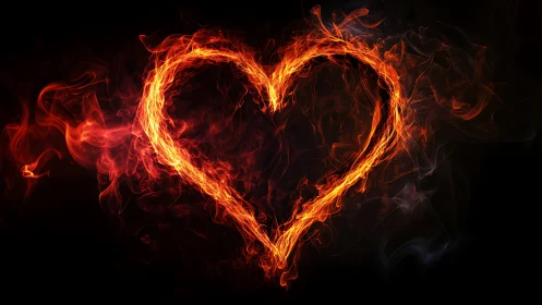 Flaming heart shape rendered with dynamic fire effect.