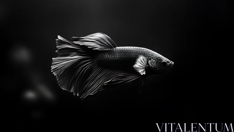 Monochrome betta portrait in dramatic low-key composition.
