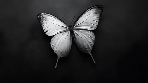 Monochrome butterfly hovers like quiet silver over night