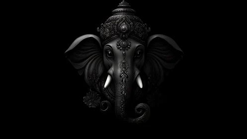 Ornate dark elephant deity portrait in high-relief rendering.
