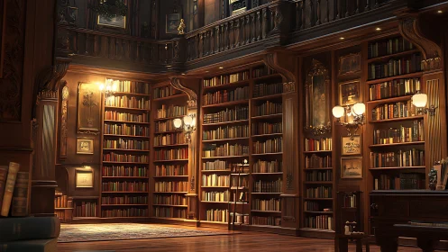 Neo-baroque library interior with layered book-lined walls.