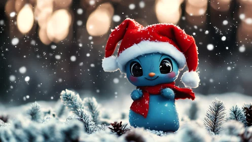 Festive blue snow friend in cozy winter wonderland.
