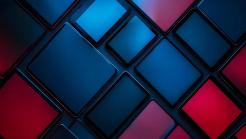 Overlapping Blue and Red Digital Tablets in Geometric Abstract Style.