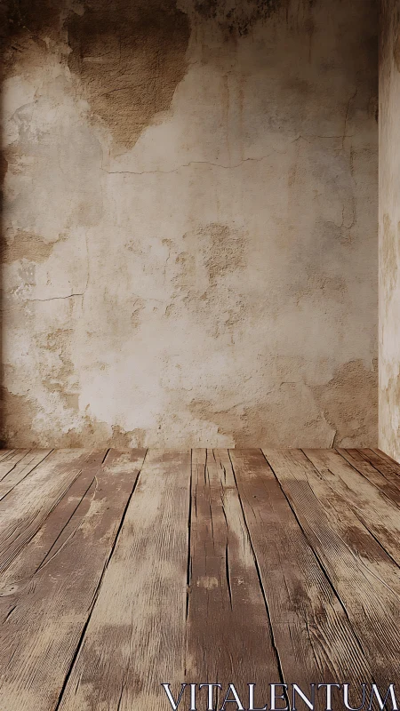 Weathered wooden floor meets rustic plastered studio wall