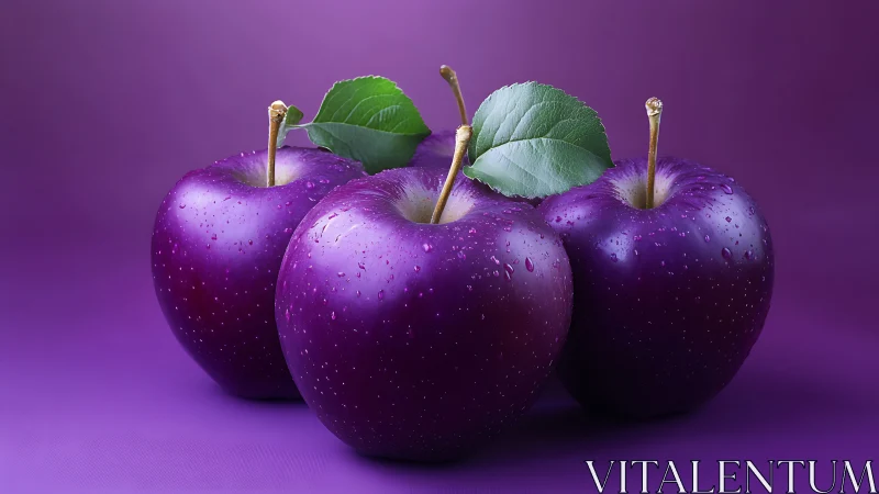 Rich purple apples glow softly against a dreamy violet backdrop
