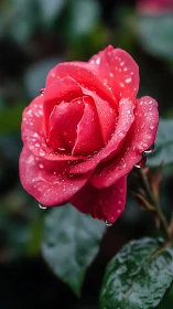 Rain-Kissed Crimson Rose in Full Bloom