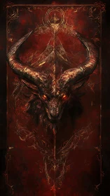 Demonic horned visage rendered with symmetrical infernal sigil geometry