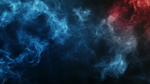 Blue red energy nebula swirls across dark abstract space