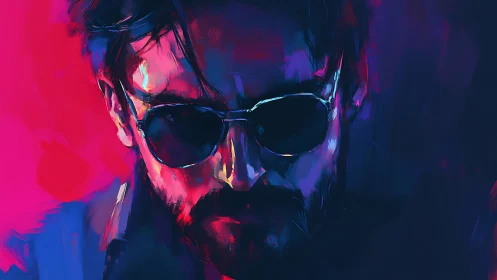 Moody neon portrait of a cool stranger in deep thought.