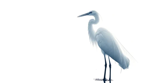 White heron stands upright with extended neck against neutral background.