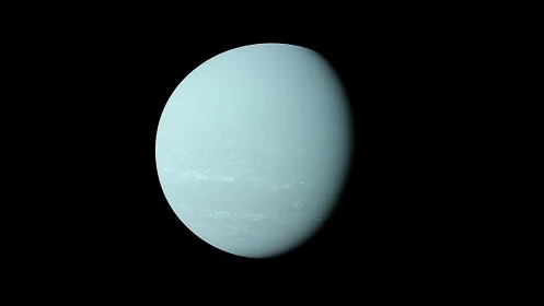 Pale blue gas planet on black deep space background.