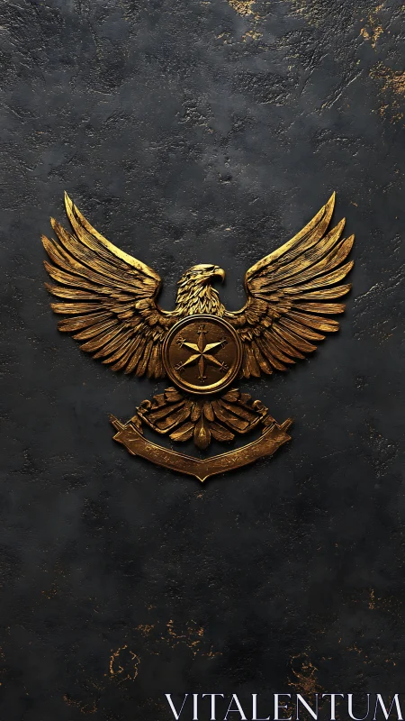 3D gilt imperial eagle crest on dark patinated stone field.