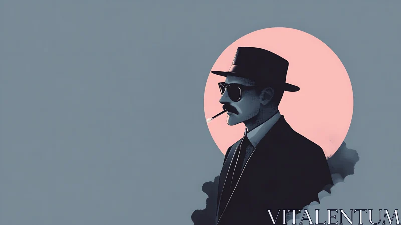 Cool midnight stranger framed by a soft pink moon glow.