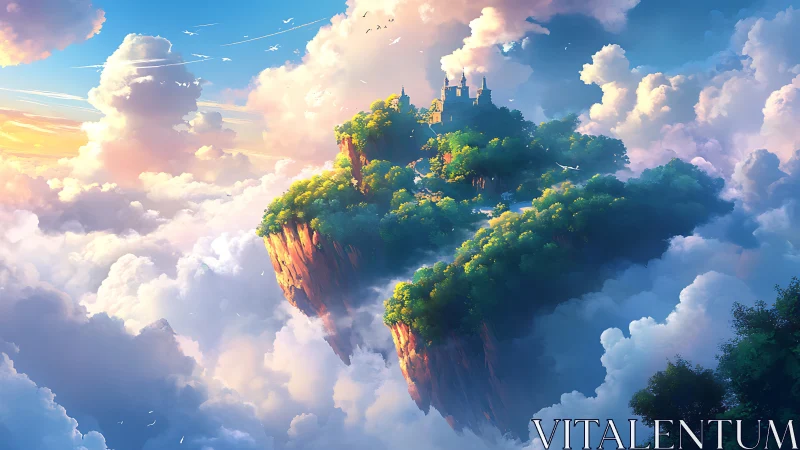 Floating Castle on Cloud-Suspended Island Formation