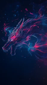 Luminous cosmic dragon woven in neon light and shadow.