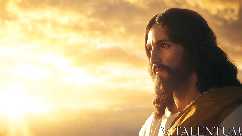 Radiant robed figure in sunset field of high dynamic luminance.