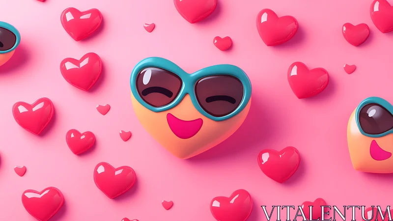 Joyful Heart Characters Celebrate Love Among Floating Pink Hearts