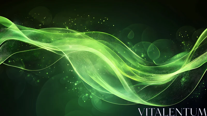 Luminescent green waveform ribbons in digital abstraction.