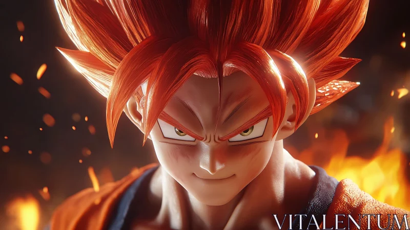 3D anime hero close-up with fiery backlight and dynamic focus.
