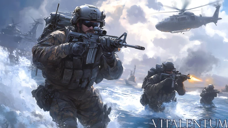 Modern special forces storming hostile coastal waters.