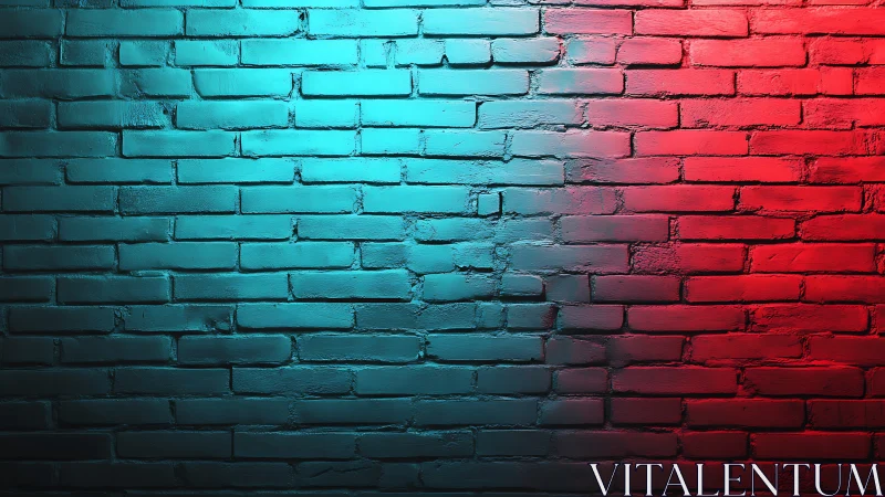Brick wall displays dual cyan and red colored lighting