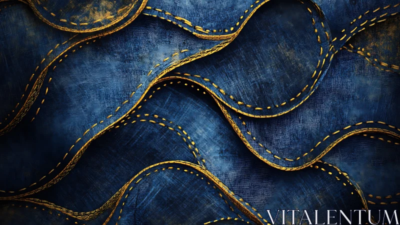 Curving denim waves roll with golden stitched accents