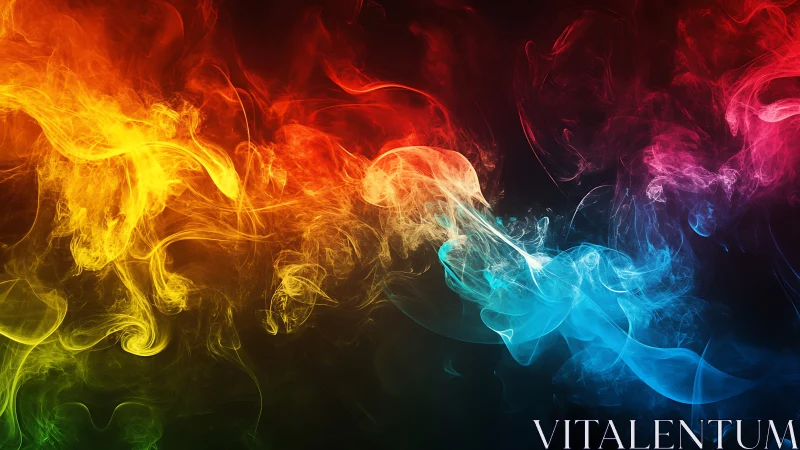 Colorful swirling smoke drifts across a deep dark backdrop