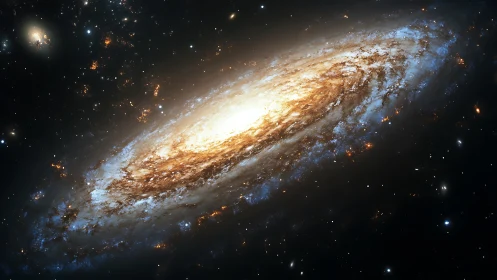 Luminous spiral galaxy glows amid dense star-filled void.