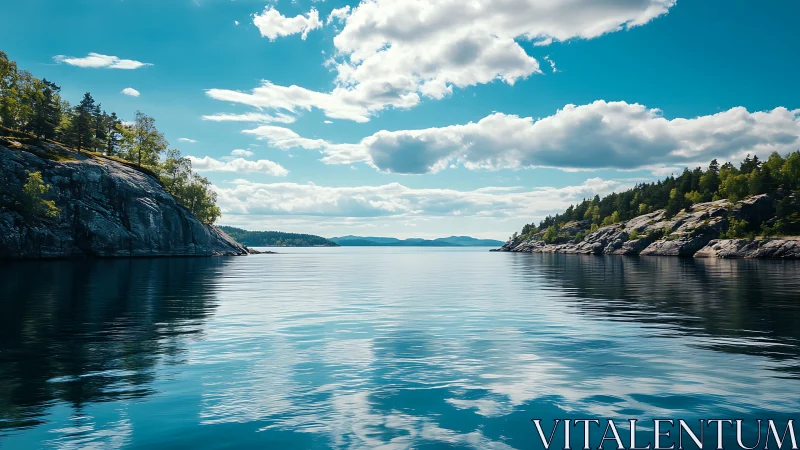 Glacial fjord landscape renders crisp reflections on calm water