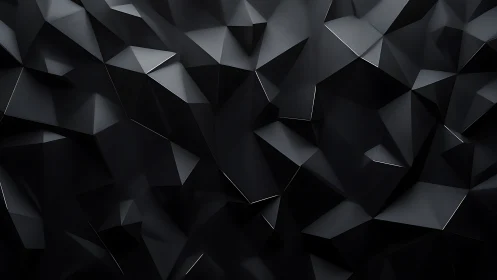 Faceted black low-poly surface with sculpted geometric depth.