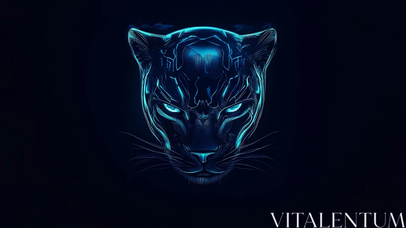 Neon Cyberpunk Felidae: Luminescent Panther Portrait with Bioluminescent Features